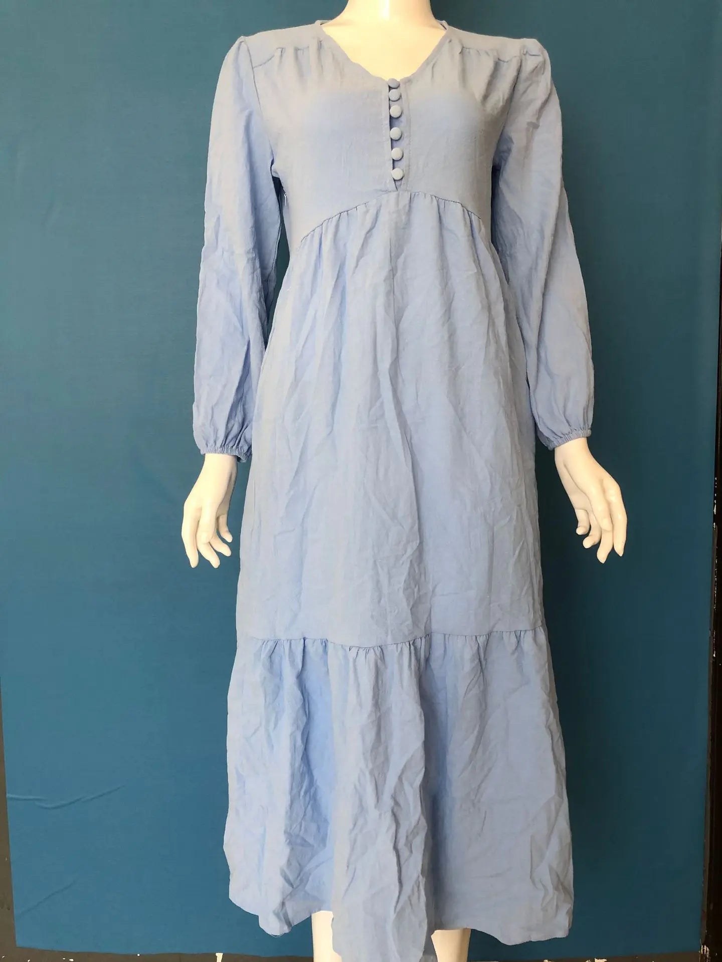 Baumwolle Und Leinen Vintage Stil Langes Kleid Für Frauen Casual V-ausschnitt Langarm Lose Maxi Kleider Weibliche Elegante frauen Kleidung.