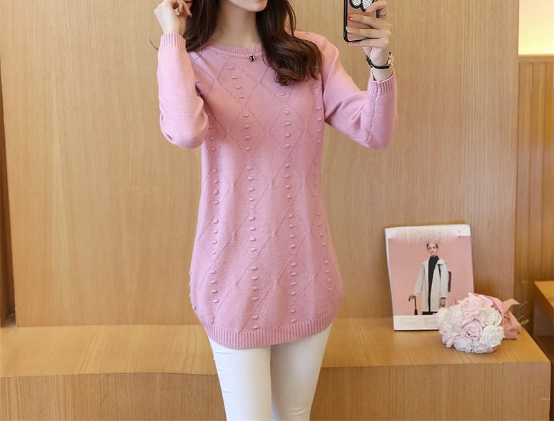 Strick pullover Herbst Winter Tops O-Ausschnitt Langarm Pullover lässig warme Damen pullover Midi lange schlanke Pullover Mädchen.