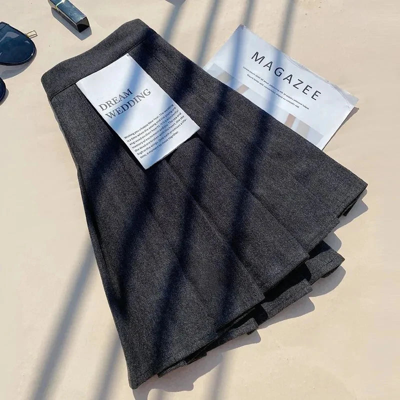 Faux Wool Pleated Skirts for Women Y2K Autumn Winter High Waist Preppy Woolen Jk Dance Skirt Korean Streetwear Female Mini Skirt.