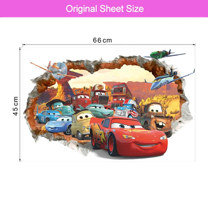 3d Macqueen Cars Broken Hole Wall Sticker For Kids Bedroom Home Decoration Cartoon Anime Mural Art Pvc Movie Poster Boys Decals.