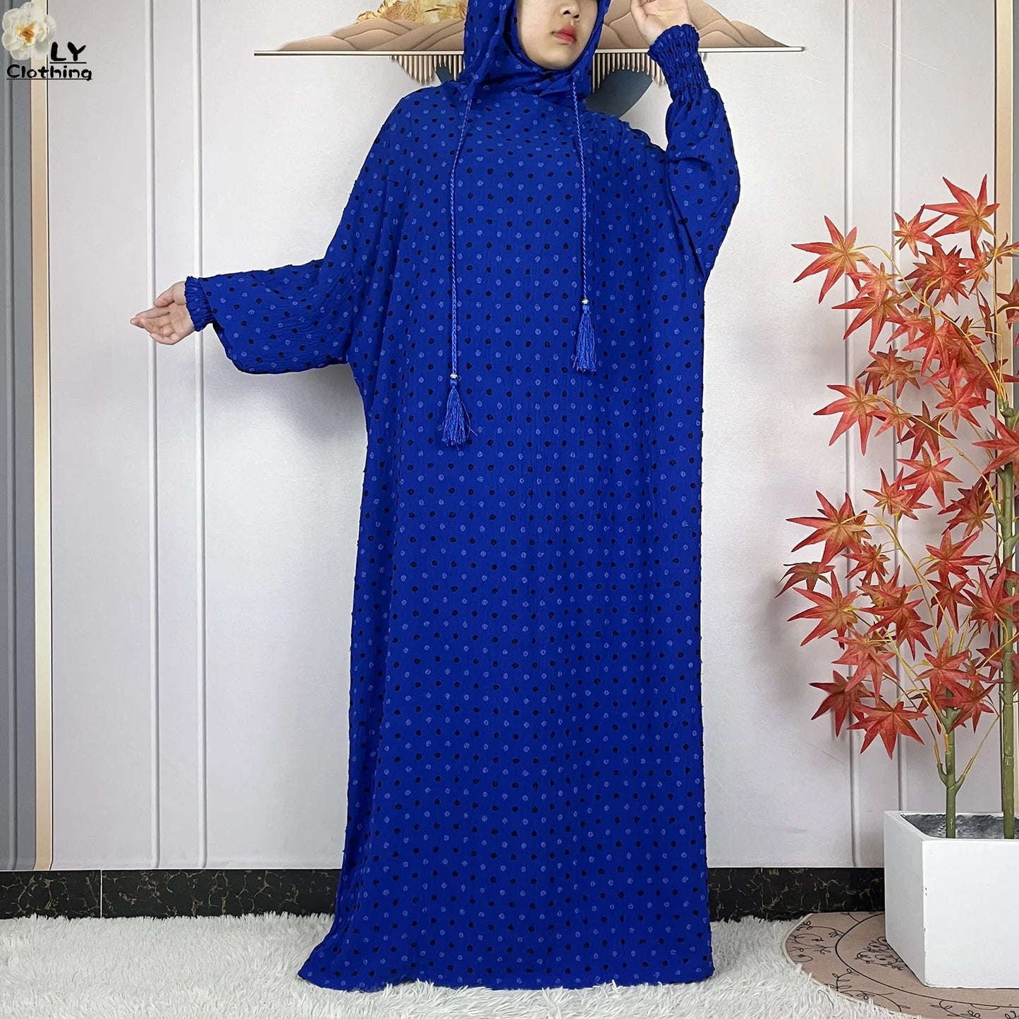 2024New Pure Cotton Ramadan Muslim Two-Hat Abaya Dubai Turkey Islam Prayer Clothes Loose Robe Islamic Women Traditional Clothing