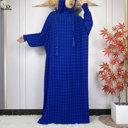 2024New Pure Cotton Ramadan Muslim Two-Hat Abaya Dubai Turkey Islam Prayer Clothes Loose Robe Islamic Women Traditional Clothing