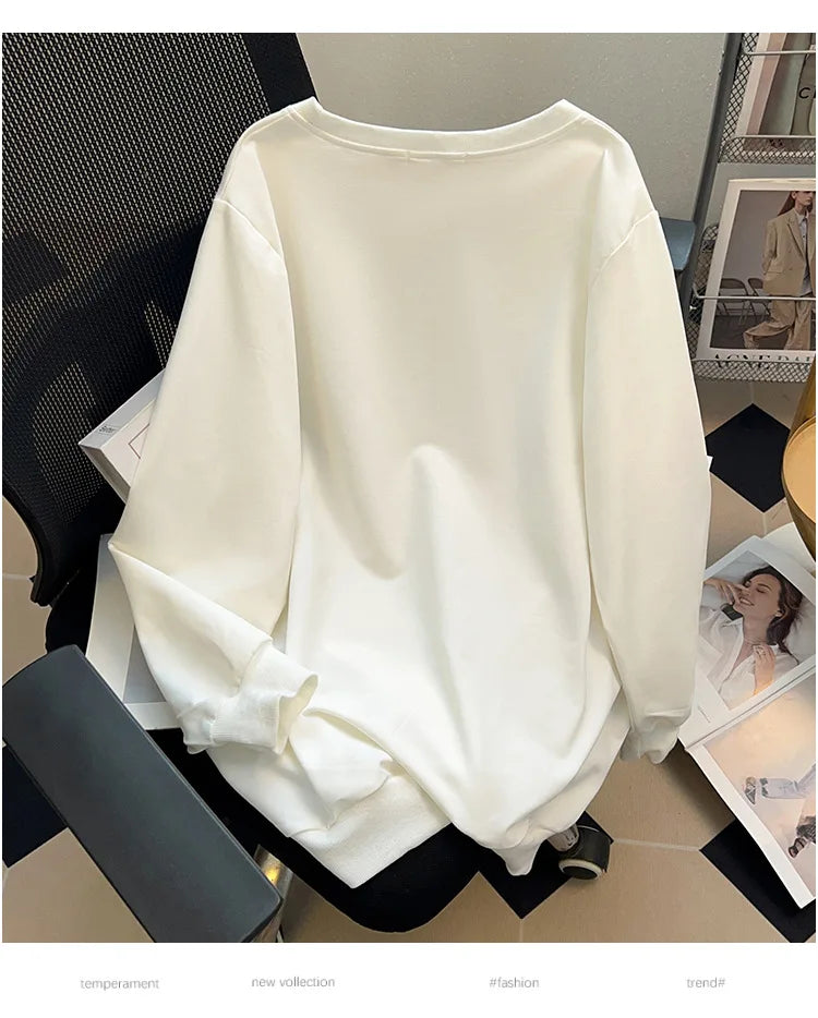 175kg plus size Damen büste Frühling Herbst loses Sweatshirt bedrucktes Buchstaben oberteil schwarz weiß 6xl 7xl 8xl 9xl 10xl 11xl