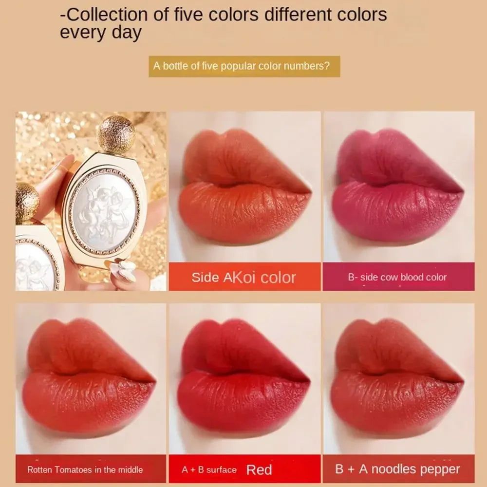 Matte 5Color Matte Lipstick Long-lasting Moisturize 5 in 1 Lip Gloss Not Fading Non Stick Cup Velvet Mist Lipstick Cosmetics Hot.
