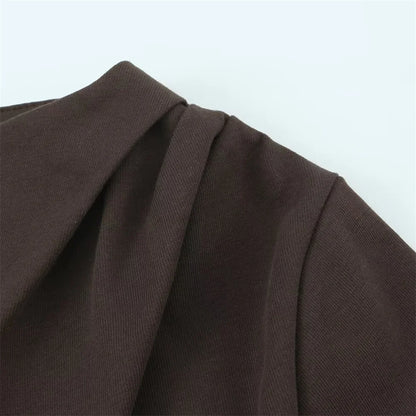 Women's Tri Color Side Folded Decorative T-shirt Round Neck Long Sleeve Spring/Summer New Casual Women's Clothing.