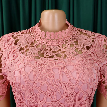 Elegant Jumpsuits & Rompers for Women O Neck Lace Patchwork Short Sleeve Sashes High Waisted Luxury Birthday Party Dinner Outfit.