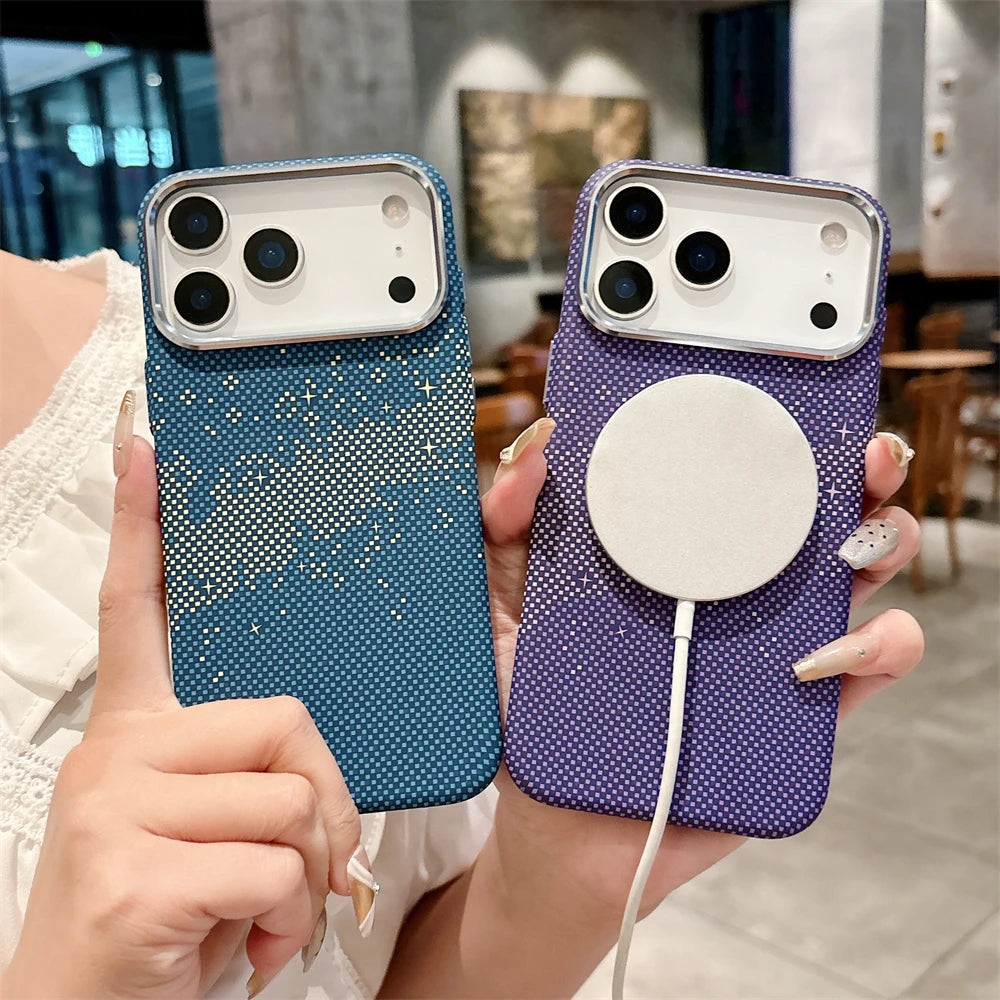 Luxury Kelvar Carbon Fiber Phone Case for iPhone 17 Air 17 Pro Max Magnetic Wireless Charging Ultra Thin Hard Colorful Cover.