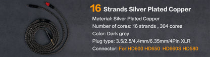 OPENHEART Kingwood 8 Core Litz OCC Headphone Cable 1 to 2 jack dual 3.5/2.5/4.4mm/XLR Pure copper Balanced Replacement Cable.