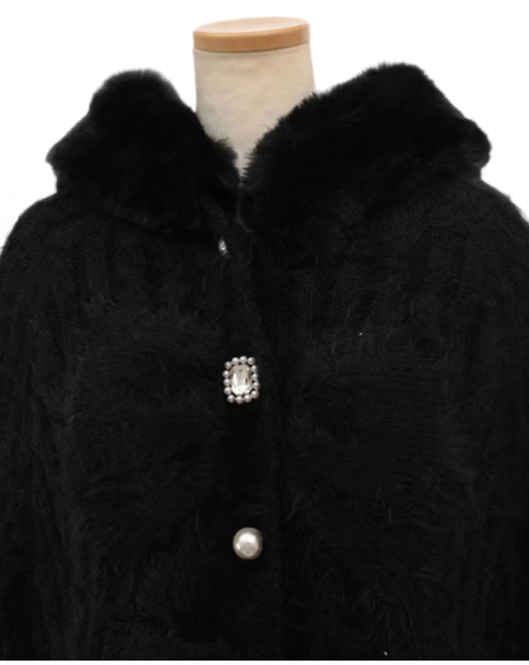 Japanische Liz Süße Prinzessin Faux Kaninchen Fell Cape Mantel Frauen Herbst Winter Pelz Jacke Lose Uhr Strass Bogen Mit Kapuze Mantel.