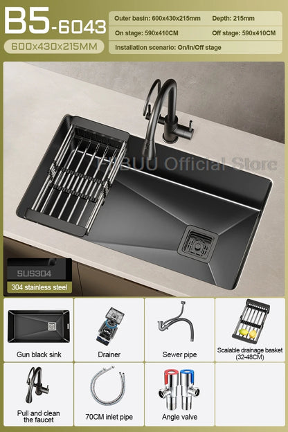 304 Stainless Steel Kitchen Sink Single Bowl Thickened Material Undermount Basin Vegatable Workstation With Drain Accessories