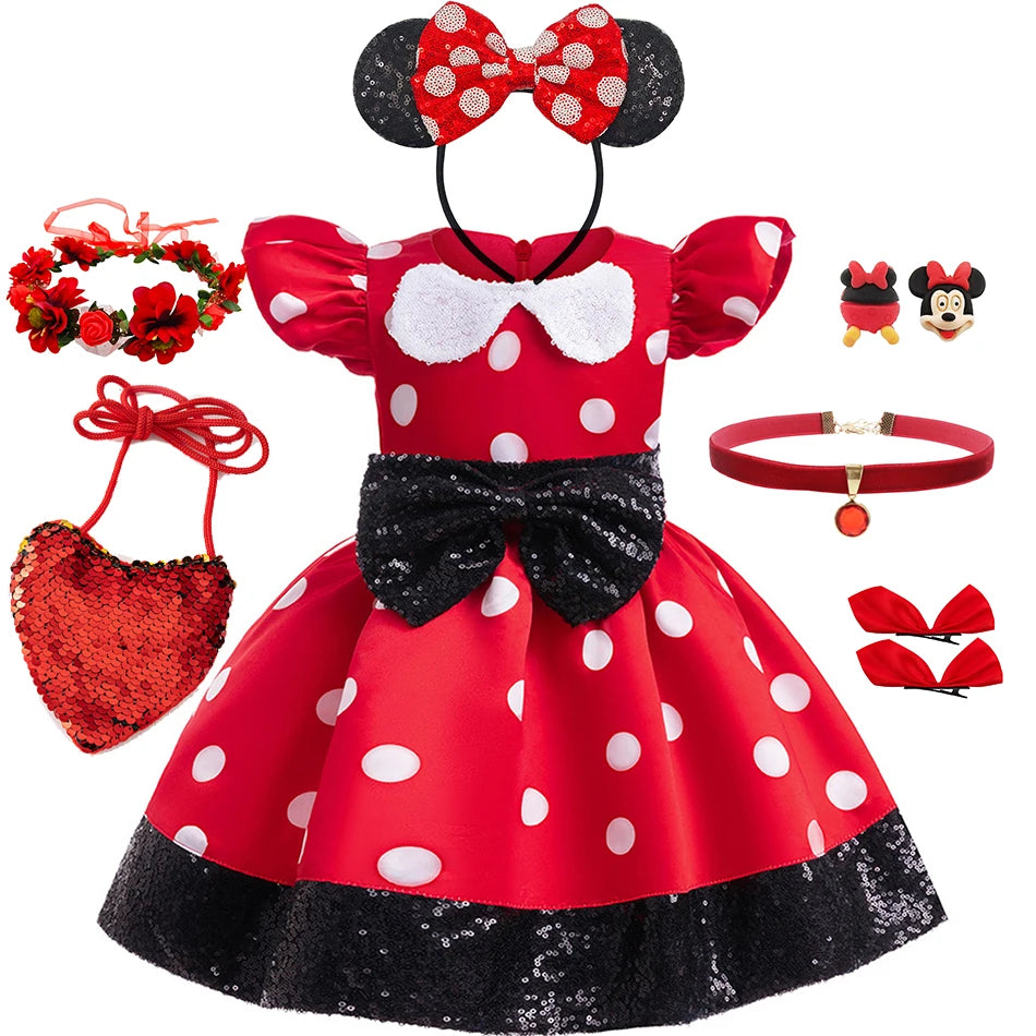Disney Minnie Mouse Mädchen Polka Dot Schleife Prinzessin Kleid Jungen Kinder Mickey Mouse Halloween Karneval Party Performance Kleidung Anzug
