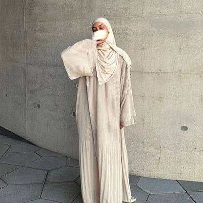 Eid Muslim Dress for Women Pleated Flare Sleeve Jalabiya Kaftan Islam Vestidos Arab Long Robe Ramadan Morocco Dubai Abayas 2024.