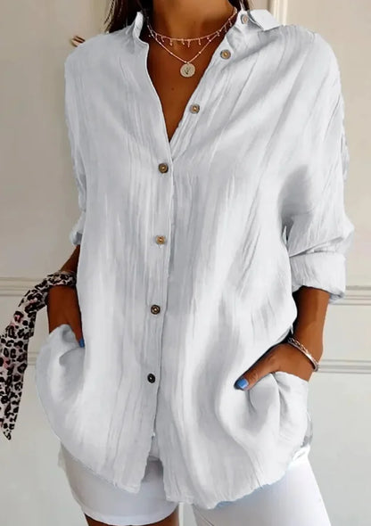 Shirt Women's Lapel Long Sleeve Solid Color Casual Single Breasted New Fashion Brown Black White Shirt Tops Blouses for Female.