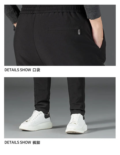 Men's Winter Down Pants 90% Goose Down Warm Fleece Lined Casual Trousers Elastic Waist  Pantalones Hombre Calça Casual PT-587.