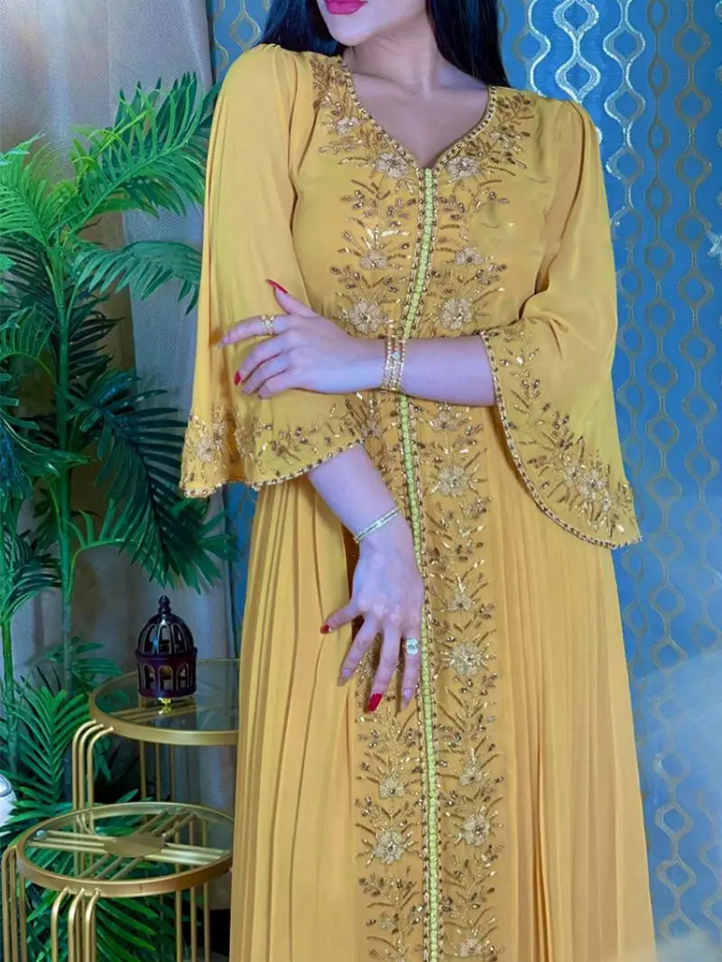 Evening Party Dress Women Eid Morocco Muslim Abaya for Women Diamond Islamic Embroidery Dresses Belt Kaftan Vestidos Maxi Abayas.