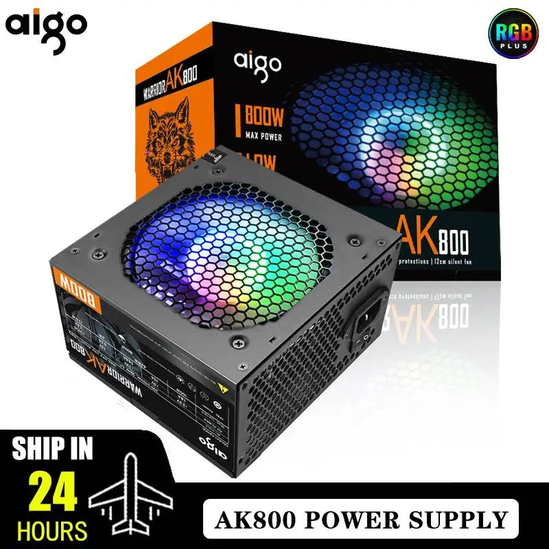 Aigo AK PC PSU Power Supply Unit 500W 600W 700W 800W 1000W Gaming 120mm RGB Fan 220V ATX Desktop computer Power Supply for BTC.