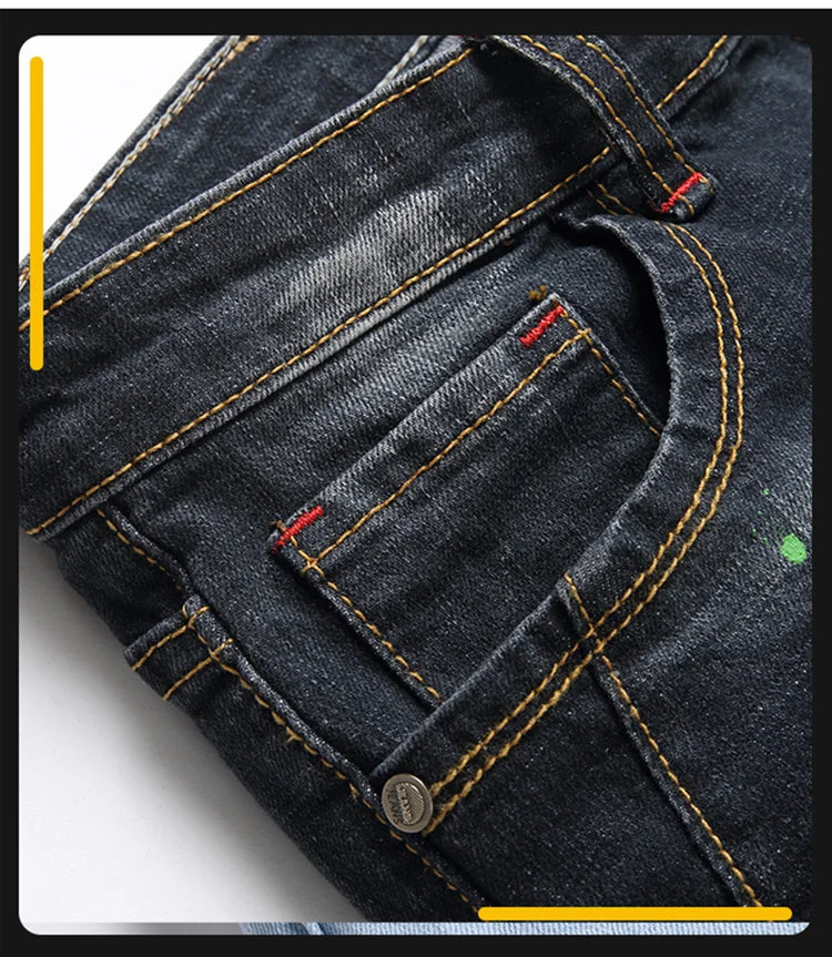 Mode Neue Slim Stretch Zerrissene Jeans männer Streetwear Farbe Flecken Denim Hosen Hip Hop Punk Persönlichkeit Loch Männliche Hosen.