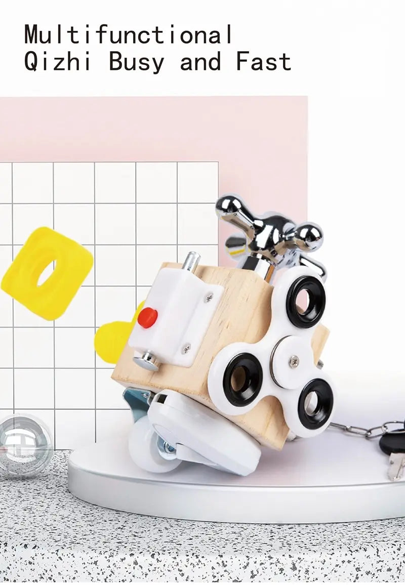 Kids Busy Cube Wooden Fidget Toy Cube Montessori Educational Baby Travel Toys Learning Basic Life Skills Sensory Busy Boards.