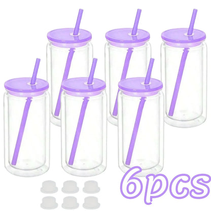 16OZ DIY Snowglobe Tumbler with Pre Drilled Hole Reusable Plastic Water Bottles Break-Resistant Mason Jar Cups for Holiday Gifts