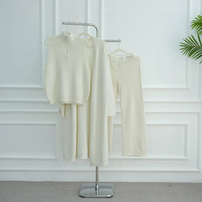 Winter Thicken 3 Piece Muslim Sets for Women Knit Tops Pants Islamic Outfit Sweater Dress Dubai Abaya Kaftan Musulmane Ensembles