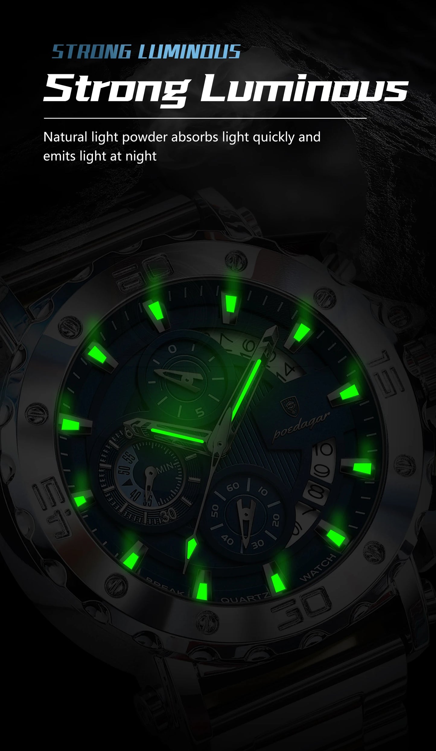 POEDAGAR Luxury Watch For Men Calendar Luminous Waterproof Man Clock Male Chronograph Stainless Steel Men's Quartz Watches Reloj.