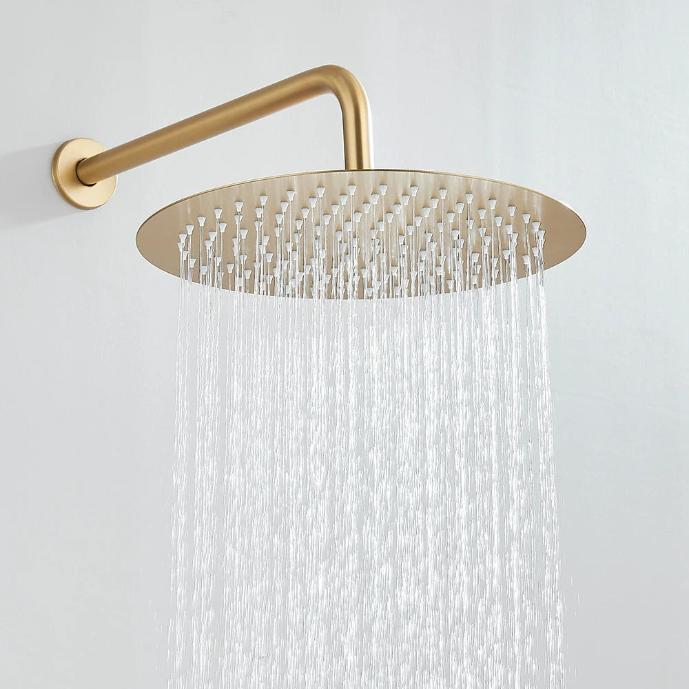 Brushed Gold Shower Faucets Set Rainfall Shower System Concealed Hot Cold Water Mixer Tap Bathroom Round Shower Faucet