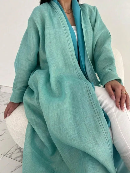 Full Sleeve Solid Loose Abaya Muslim Women Open Front Abayas Casual Kaftans Maxi Dresses Jilbabs Middle-East Ethnic Clothing.