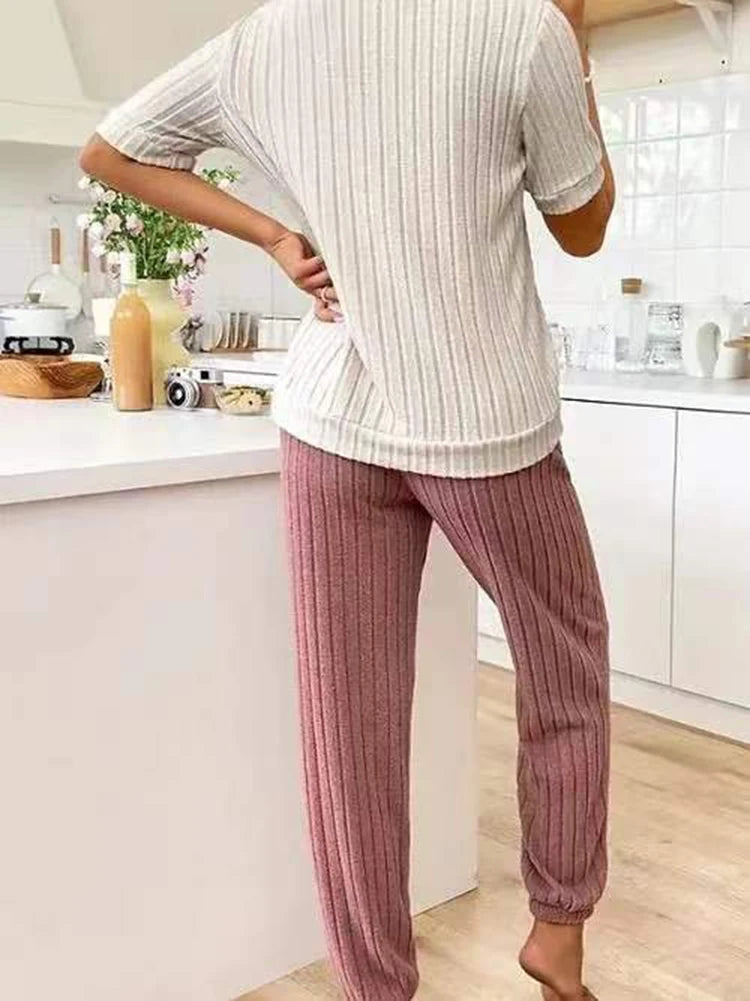 Damen-Pyjama-Set im neuen Stil, Herzmuster, kurzärmeliges Hemd, Hose, zweiteilig, einfach und schön, lässige Heimkleidung.