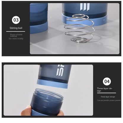500ML 3-layer Sports Water Protein Powder Shaker Bottle Outdoor Travel Portable Leakproof Drinkware Plastic Drink BPA Free.