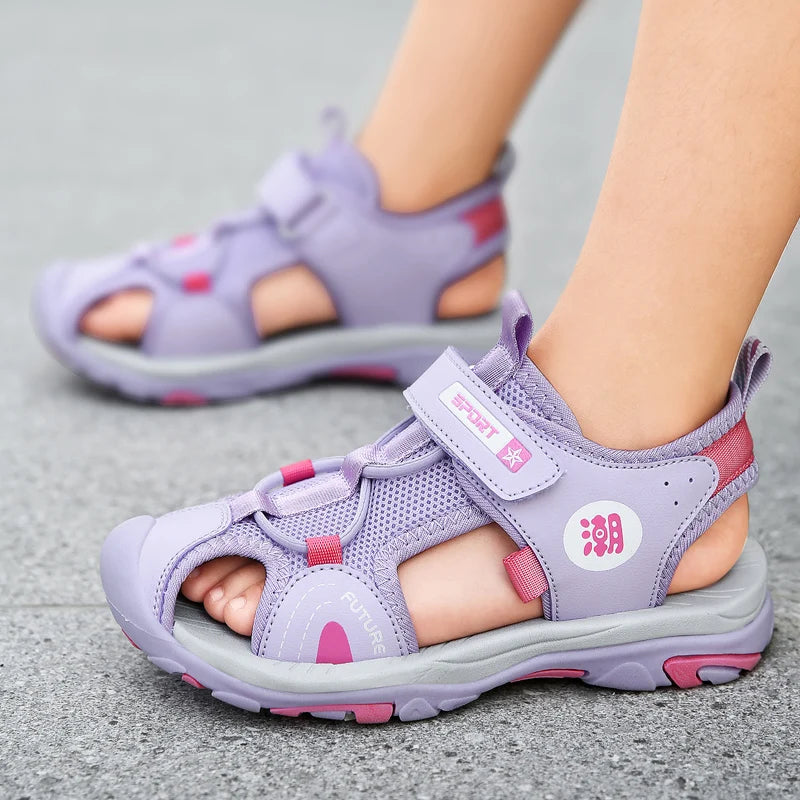 Summer Beach Water Children Sandals Fashion Shoes Outdoor Non-slip Soft Bottom Shading Leather Boys Comfortable Shoes Girls.