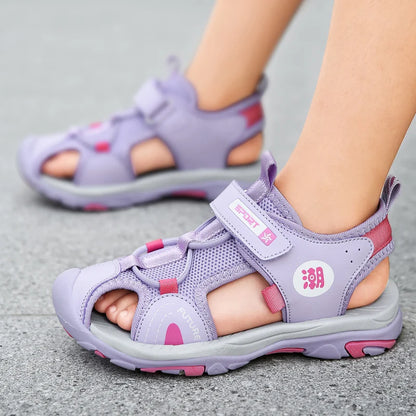 Summer Beach Water Children Sandals Fashion Shoes Outdoor Non-slip Soft Bottom Shading Leather Boys Comfortable Shoes Girls.