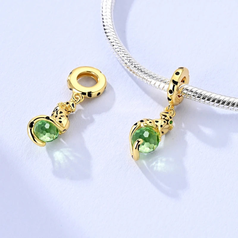 Gold Series DIY Charms Bead Original 925 Sterling Silver Inlaid Zirconium Sun Leopard Pendants Fit Bracelet Jewelry Gift Marking.