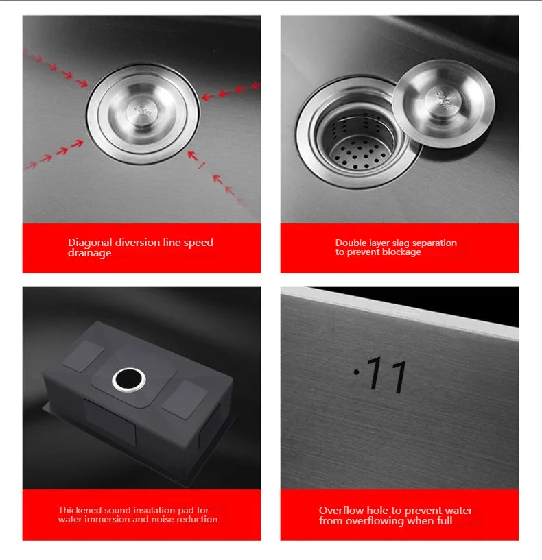 Stainless Steel Kitchen Sink Large Single Slot Undermount Basin Household Washbasin Multifunctional Sinks Apartment