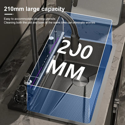 Küchenspüle aus Edelstahl mit Wasserfallprägung, digitales Waschbecken mit einem Schlitz, Waschtank für Wohnungen und Wohnungen