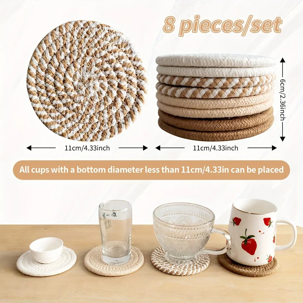 4pcs Absorbent Drink Coasters, Minimalist Cotton Fabric Coasters with Non-Woven Lining for Coffee Table Home Decor.