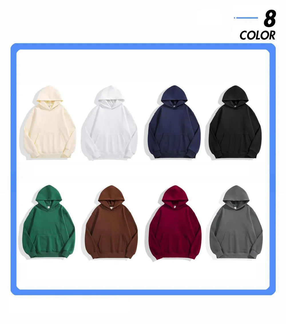 16.9oz 480gsm Heavy Weight Cotton Plus Velvet Hooded Sweater Men Thickened Tight Polar Fleece Pullover Hoodie Women Sweatshirt.
