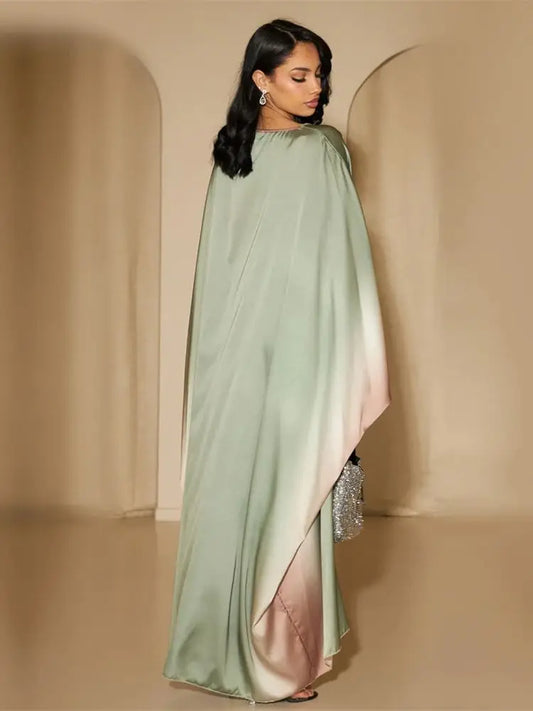 Gradient Batwing Butterfly Sleeve Satin Abaya Dubai Luxury Muslim Kaftan Dress For Women Kebaya Caftan Marocain Femme Vestidos.
