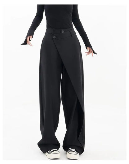HOUZHOU Women Wide Suit Pants High Waist Gothic Japanese Style Baggy Black Trousers Irregular Straight Pants Casual Streetwear.