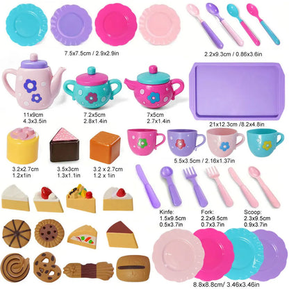 Little girl tea party set, pretend afternoon tea dessert teapot set, princess tea time playing teapot kitchen toys, Easter gifts.