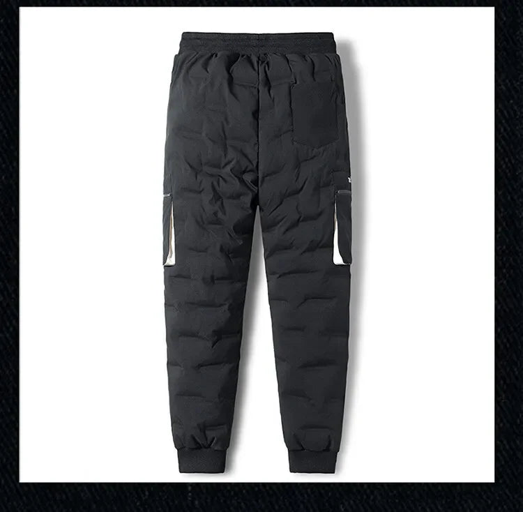 Men's Winter Pants Duck Down Padded Pants Thick Warm Black Loose Jogger Windproof High Waist Elastic Thermal Down Trouser Male