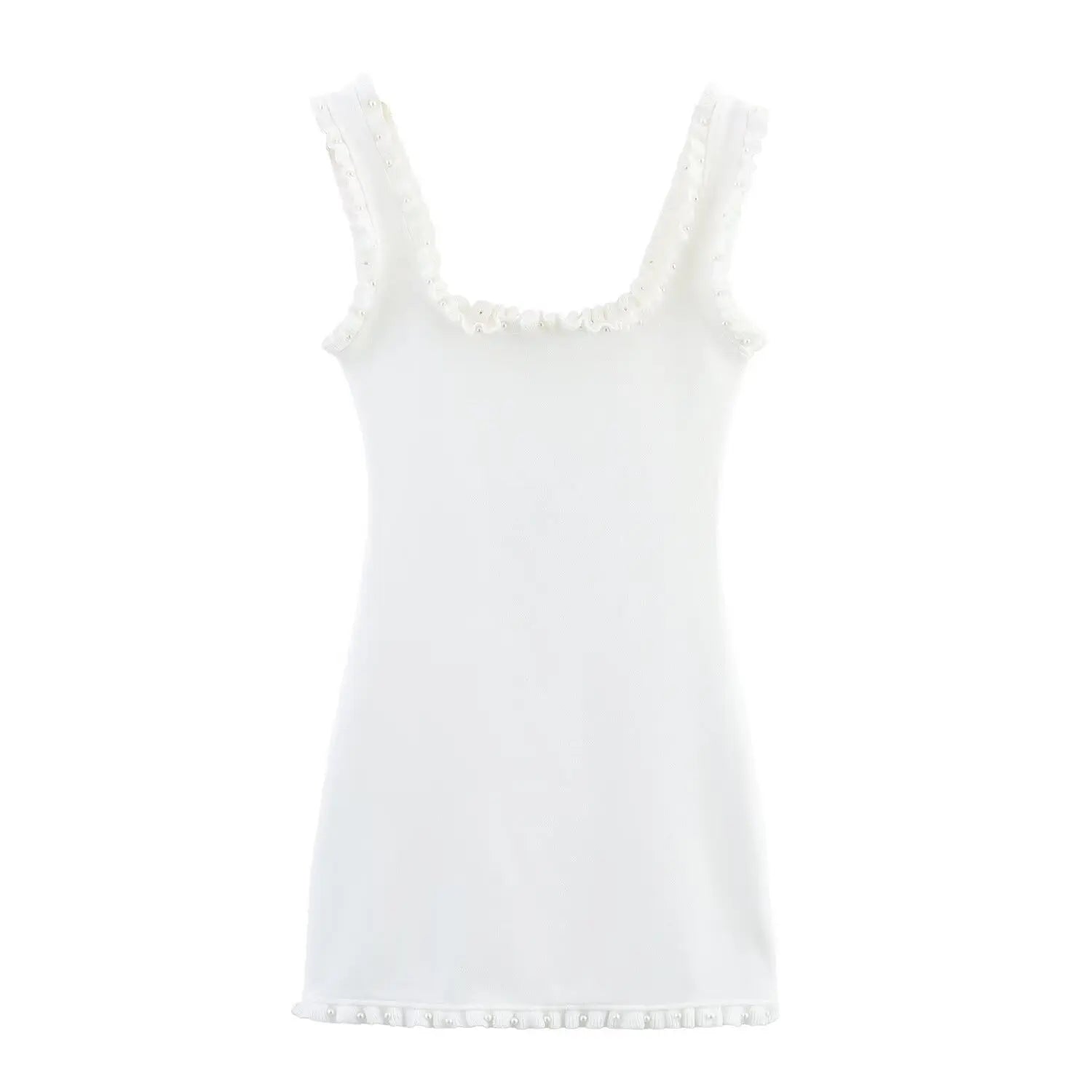 TRAFZA Weibliches Sommer-Sexy-dünnes Kleid, 2-farbig, fester quadratischer Kragen, ärmellos, rückenfrei, Blumendekoration, Damenmode-Kleider.