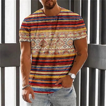 Bohemian 3D Print T Shirt for Men Ethnic O-Neck Short Sleeve Tops Geometric Harajuku Men's T-Shirt Loose Tees Shirt Man Clothing.