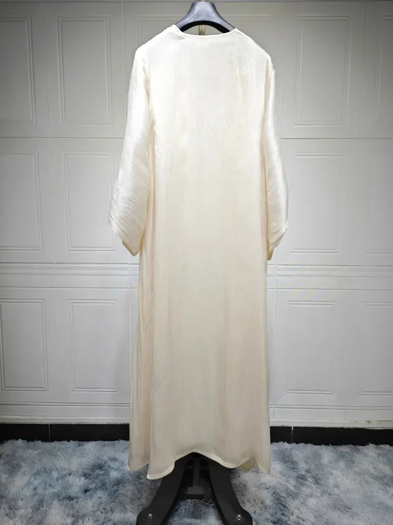 2025 Ramadan Satin muslimischen bescheidenen Kleid arabische Frauen öffnen Abaya Dubai islamische Langarm Cardigan Kleidung Truthahn schlichte Robe