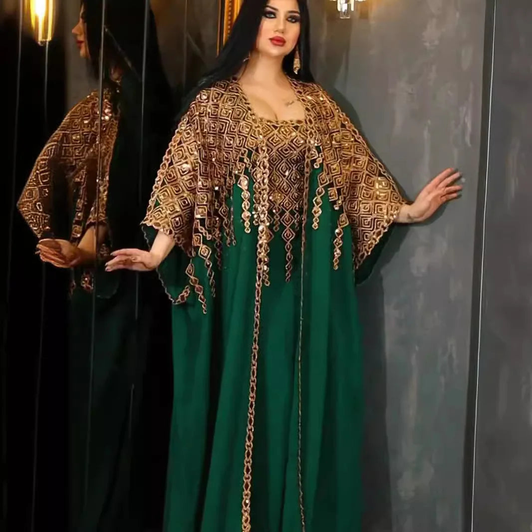 Neue muslimische Roben aus dem Nahen Osten, zweiteiliges Set, (Abaya), neue Mode für Damen, bestickte Spitze, Chiffon, muslimische Roben, Dubai und Türkei