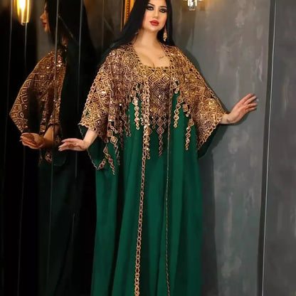 Neue muslimische Roben aus dem Nahen Osten, zweiteiliges Set, (Abaya), neue Mode für Damen, bestickte Spitze, Chiffon, muslimische Roben, Dubai und Türkei