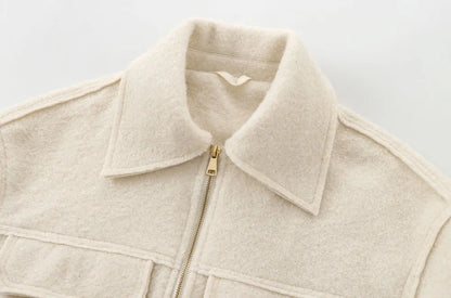 TRZA-Kurzjacke mit Taschen für Damen, Langarmmantel, Reißverschluss vorne, Damenoberbekleidung, schicke Oberteile, Mode.