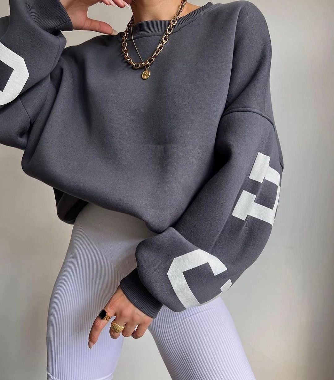 Combhasaki Damen Y2K Grunge Lose Pullover Sweatshirts Brief Drucken Lässige Verdickte Langarm Tops Herbst Hoodie Streetwear.