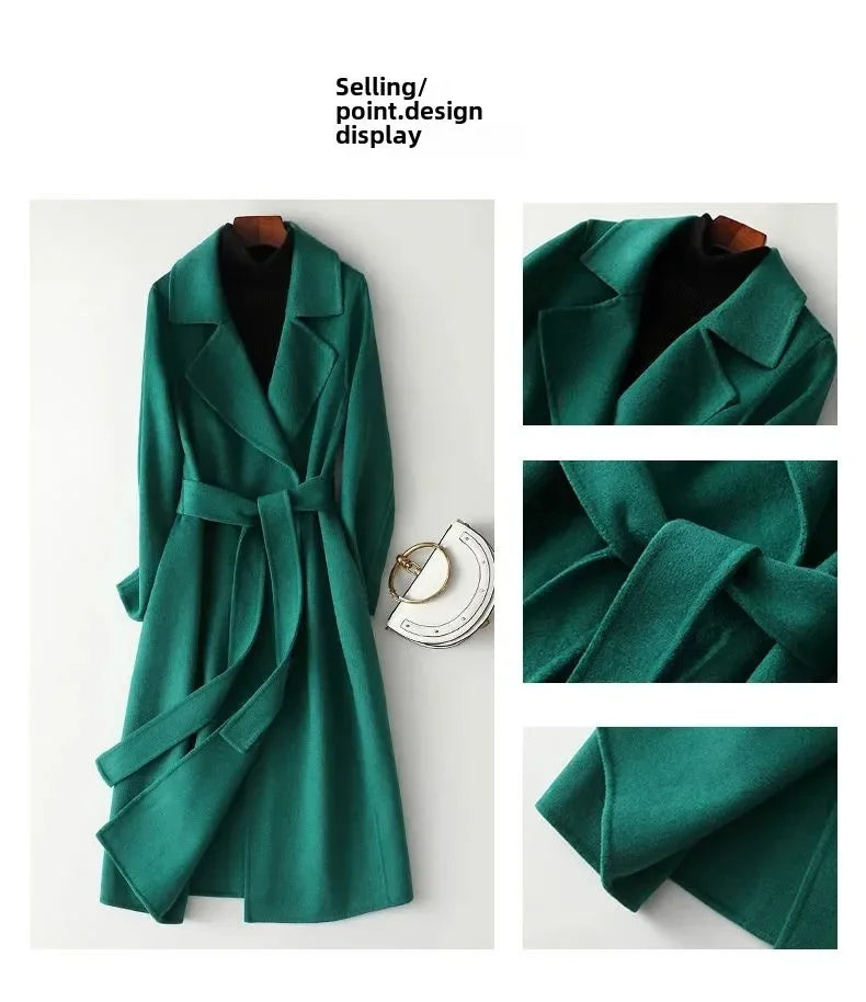 Modischer doppelseitiger Wollmantel für Damen, schmale Passform, mittellang, neue Herbst- und Winterkollektion, stilvoll.