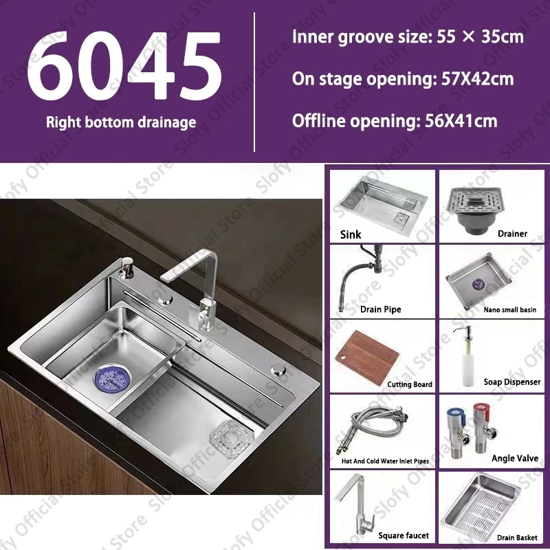 Küchenspüle aus Edelstahl 304, großes Fassungsvermögen, Wasch-/Schnitt-/Abfluss in einem, komplettes Set, multifunktionale Gemüse-Arbeitsstation für den Haushalt