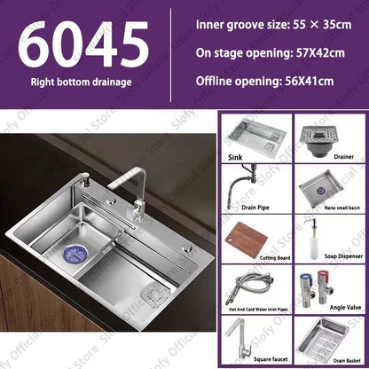 Küchenspüle aus Edelstahl 304, großes Fassungsvermögen, Wasch-/Schnitt-/Abfluss in einem, komplettes Set, multifunktionale Gemüse-Arbeitsstation für den Haushalt